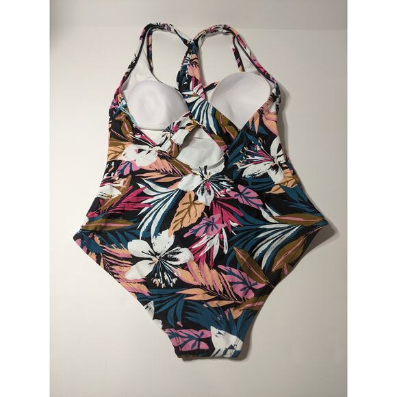 Kona Sol One Piece Swimsuit Tropical Twist Back Medium 8-10 Floral Plants - Picture 4 of 11